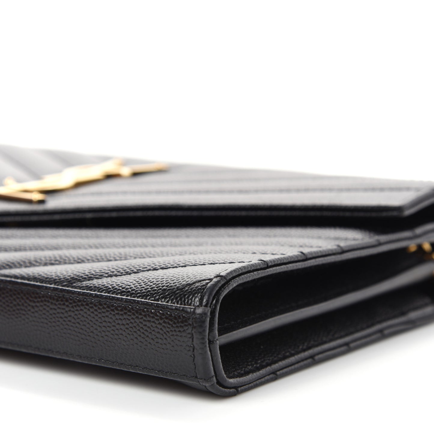 Grain De Poudre Matelasse Chevron Monogram Chain Wallet Black