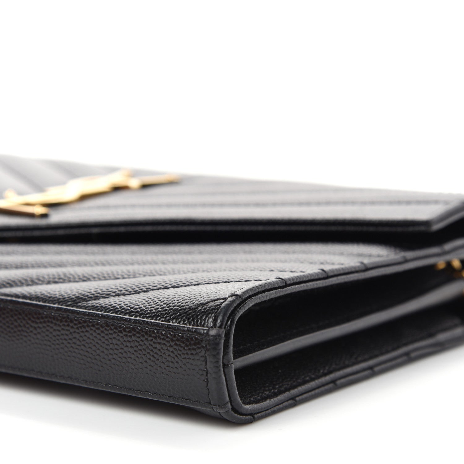 Saint Laurent Grain De Poudre Matelasse Chevron Monogram Chain Wallet Black 9 of 11