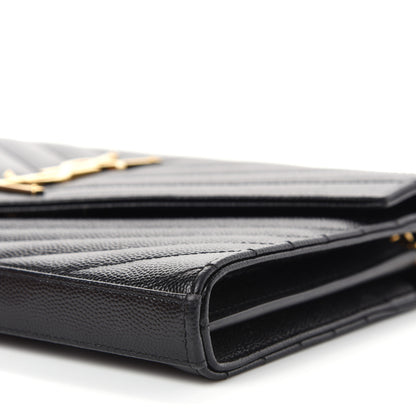 Saint Laurent Grain De Poudre Matelasse Chevron Monogram Chain Wallet Black 9 of 11