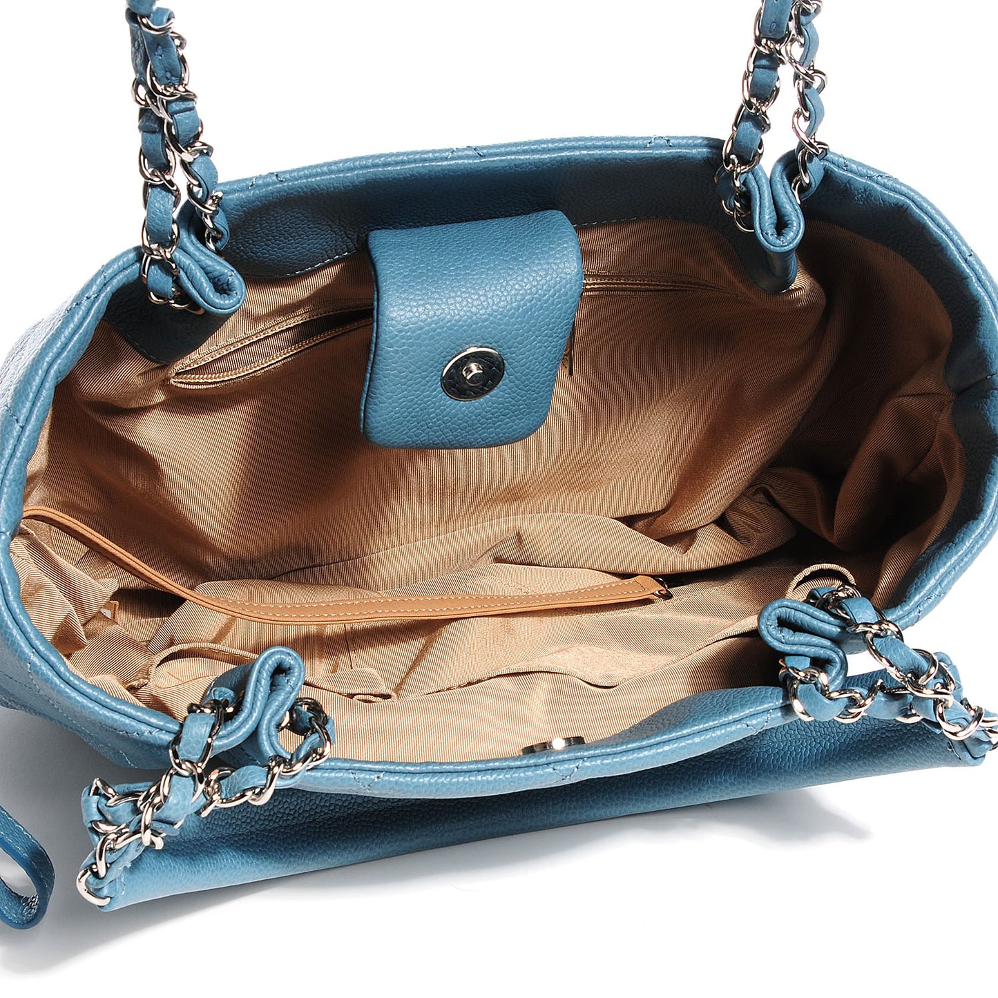 Caviar Expandable Zip Small Shoulder Bag Blue
