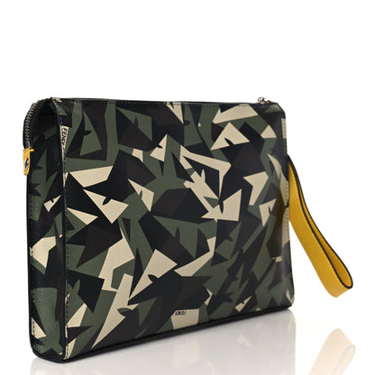 Fendi Textured Calfskin Bugs Camouflage Clutch Multicolor Military 3 of 10
