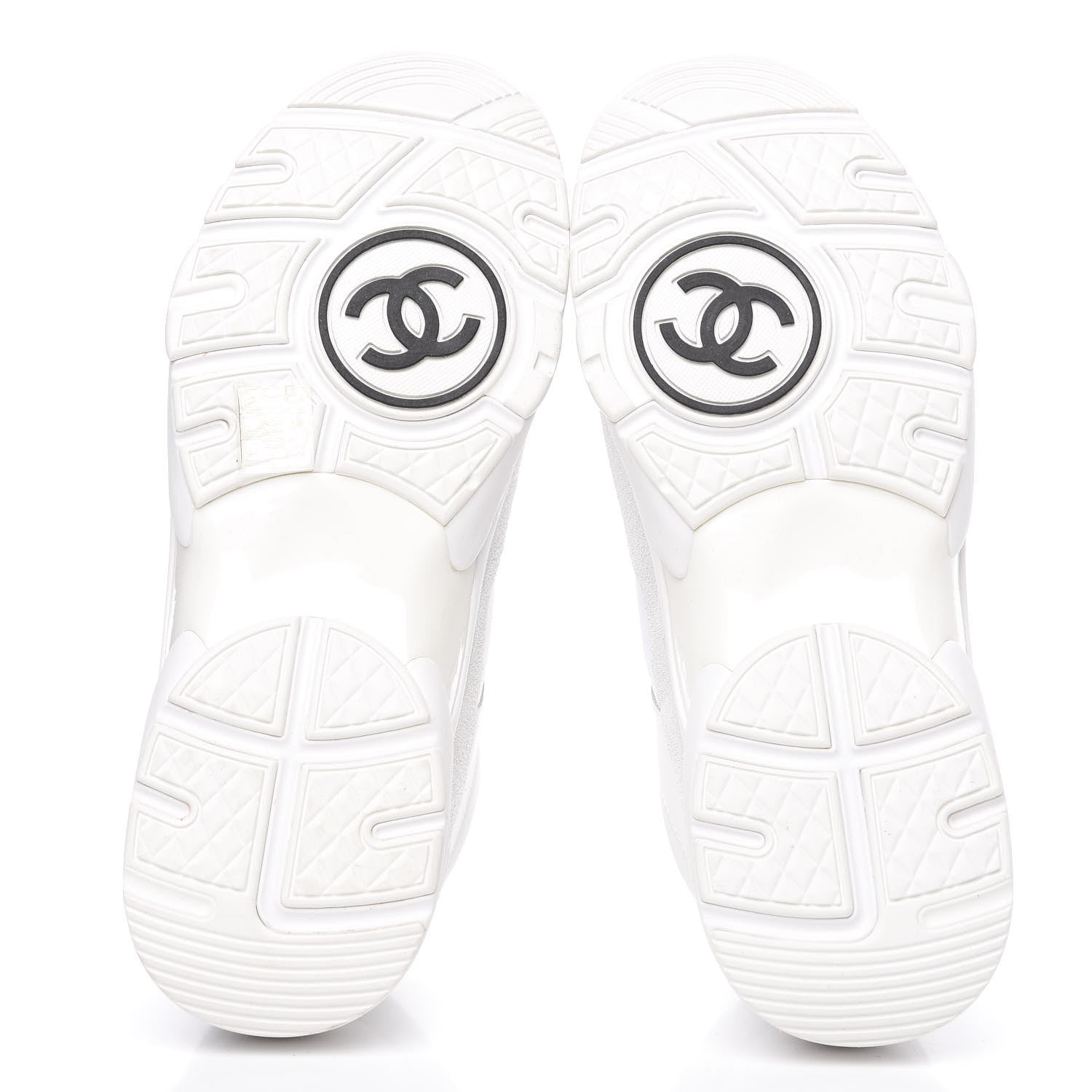 Chanel Suede Calfskin Fabric CC Sneakers 38.5 White 5 of 9