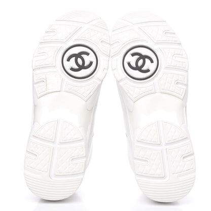 Chanel Suede Calfskin Fabric CC Sneakers 38.5 White 5 of 9
