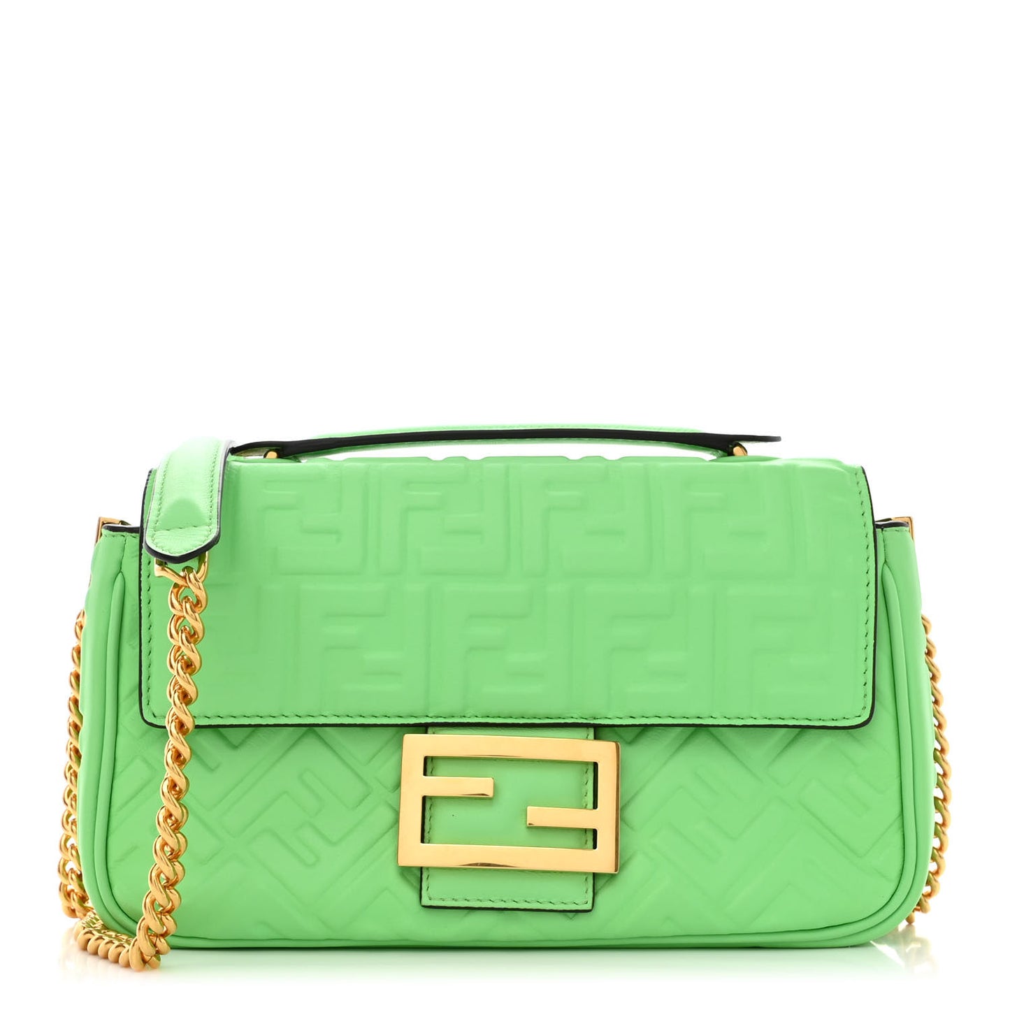 Nappa Small FF Embossed Midi Chain Baguette Edamame