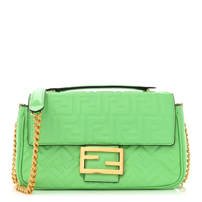 Fendi Nappa Small FF Embossed Midi Chain Baguette Edamame 1 of 10