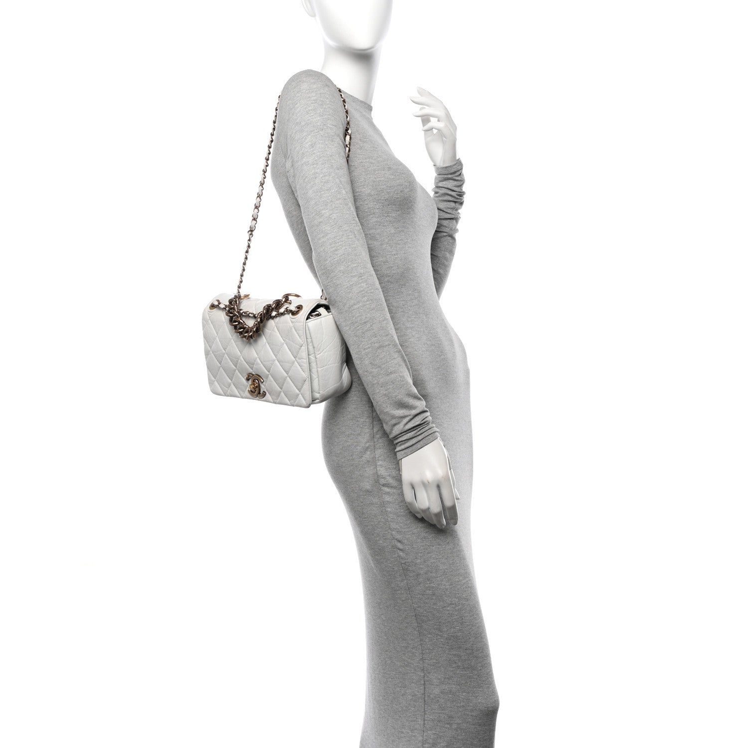 Chanel Aged Calfskin Quilted Medium Pondichery Flap White 2 of 10