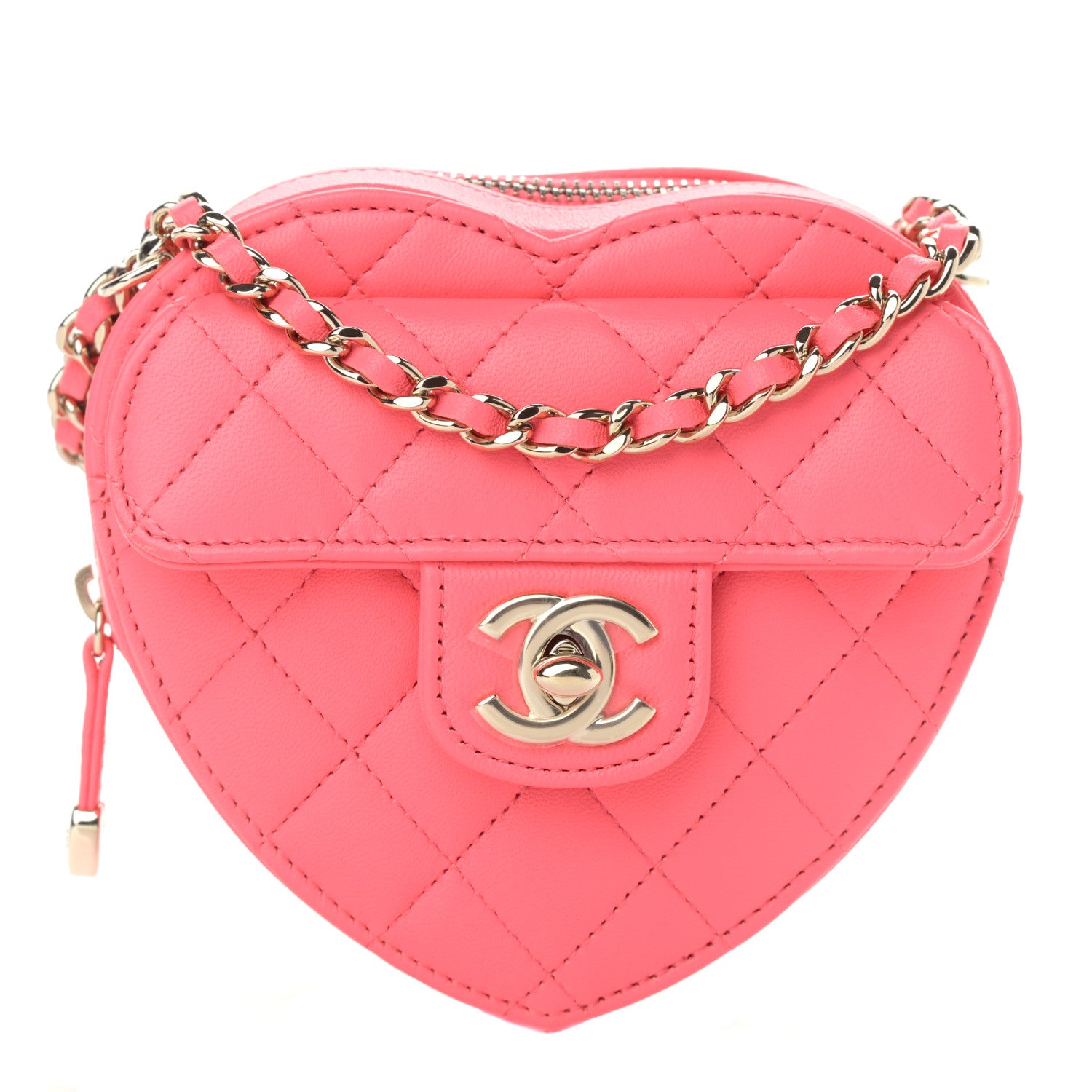 Chanel Lambskin Quilted CC In Love Heart Clutch With Chain Pink 1 of 10