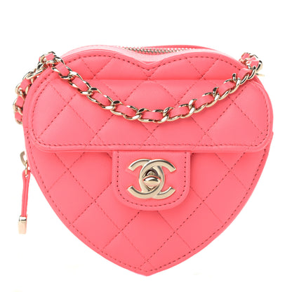 Chanel Lambskin Quilted CC In Love Heart Clutch With Chain Pink 1 of 10