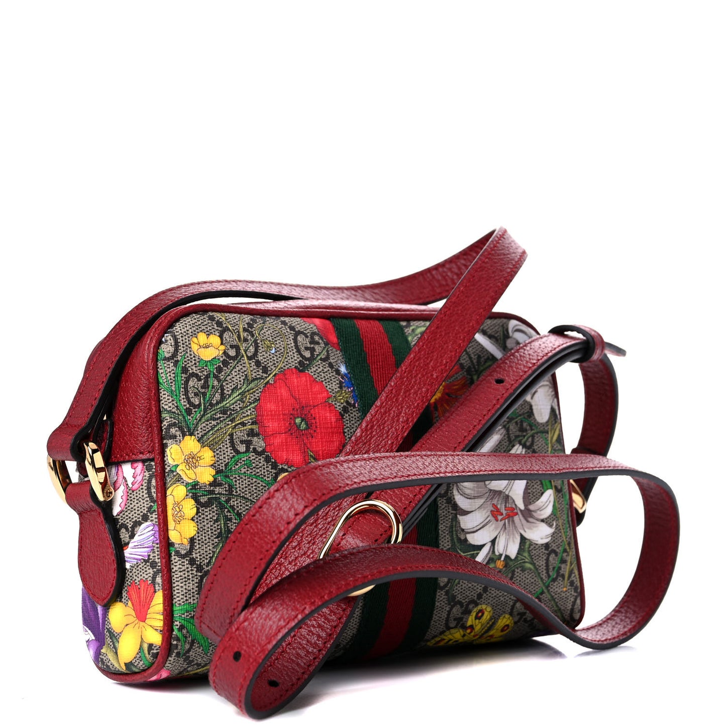 GG Supreme Monogram Flora Web Mini Ophidia Shoulder Bag Red