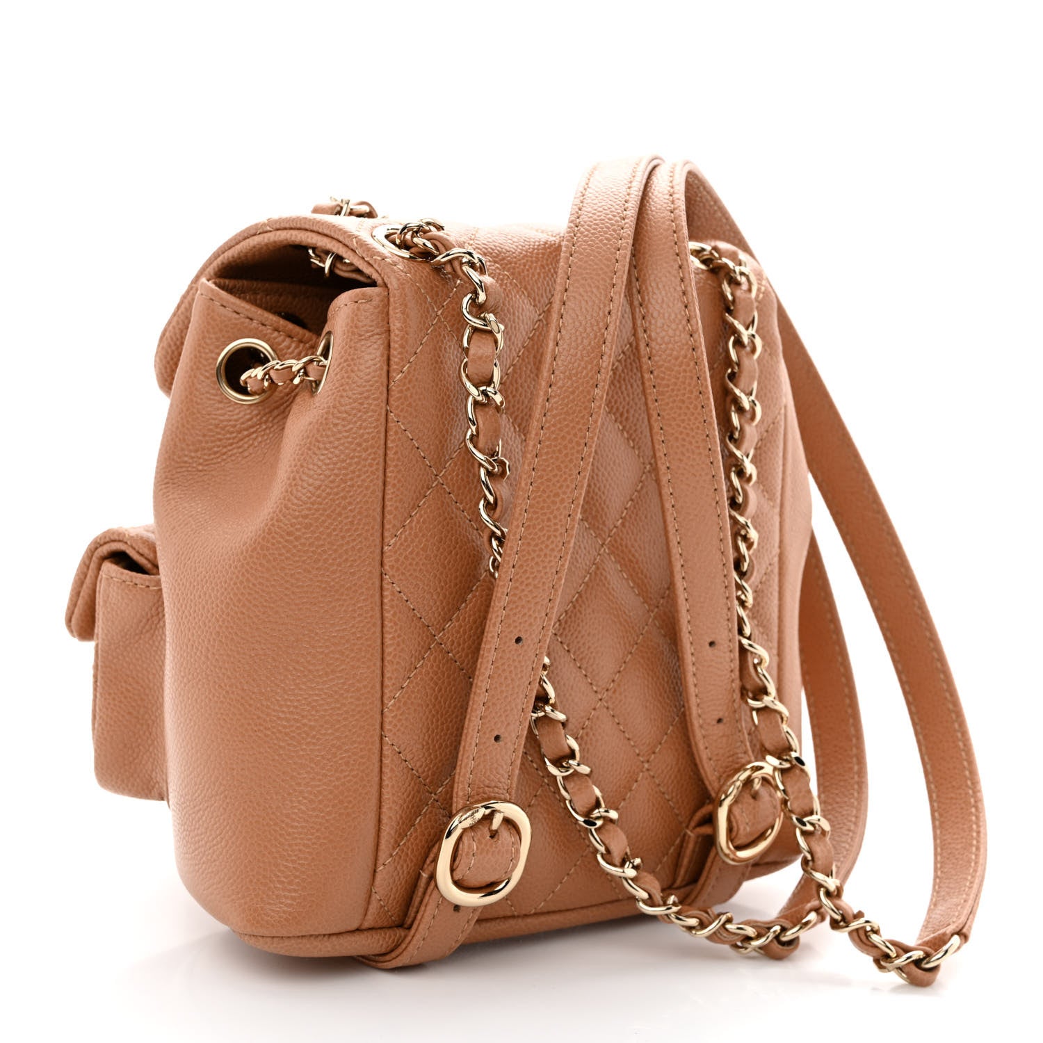 Chanel Shiny Caviar Quilted Small Duma Pockets Drawstring Backpack Dark Beige 3 of 10