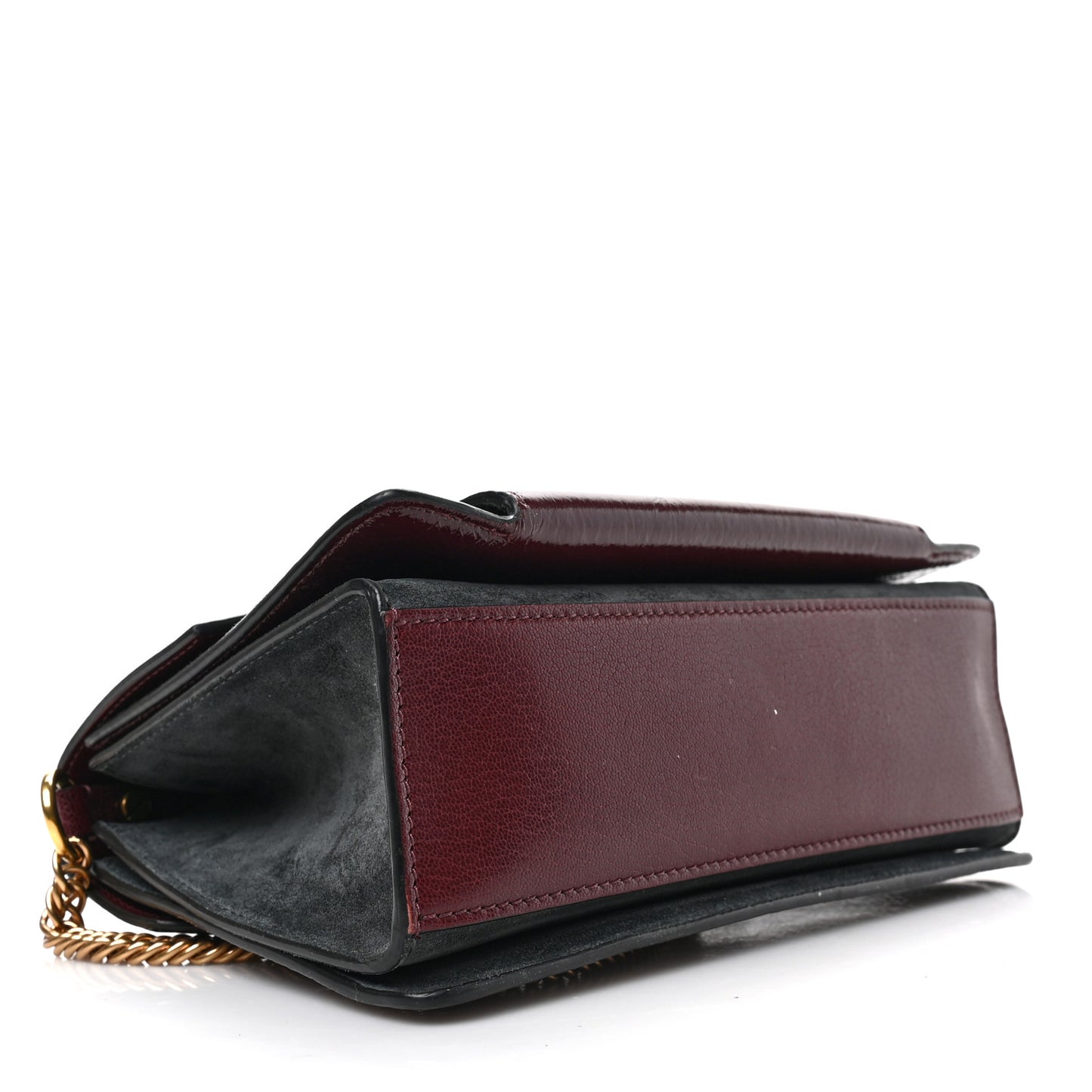 Crinkled Patent Deerskin Suede Small GV3 Shoulder Bag Aubergine Graphite