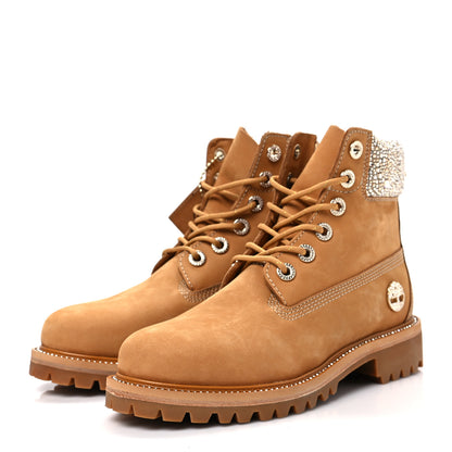 Jimmy Choo X TIMBERLAND Nubuck Swarovski Crystal Womens Ankle Boots 8.5 Wheat 3 of 8