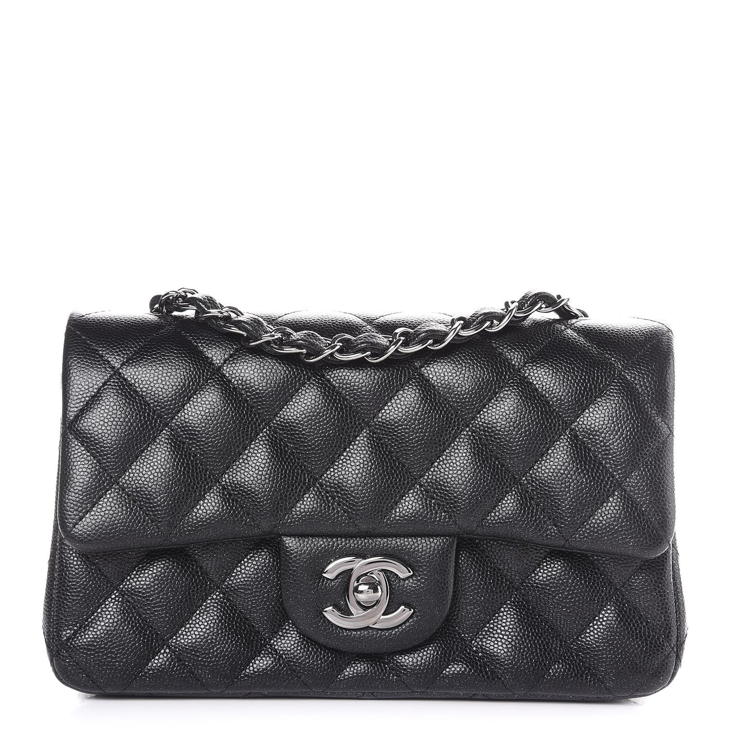 Iridescent Caviar Quilted Mini Rectangular Flap Black