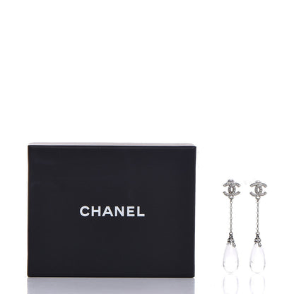 Chanel Resin Crystal CC Drop Earrings Silver 5 of 5
