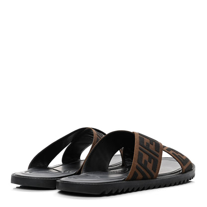 Fendi Fabric Rubber Macro FF Embroidered Mens Crisscross Slide Sandals 11 Maya Black 3 of 4