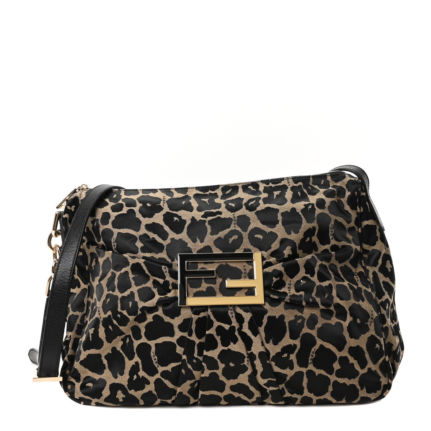 Fendi Jacquard Leopard Print Mia Shoulder Bag Taupe Black 1 of 10