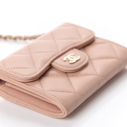 Chanel Lambskin Quilted Flap Card Holder On Chain Light Pink 6 of 12