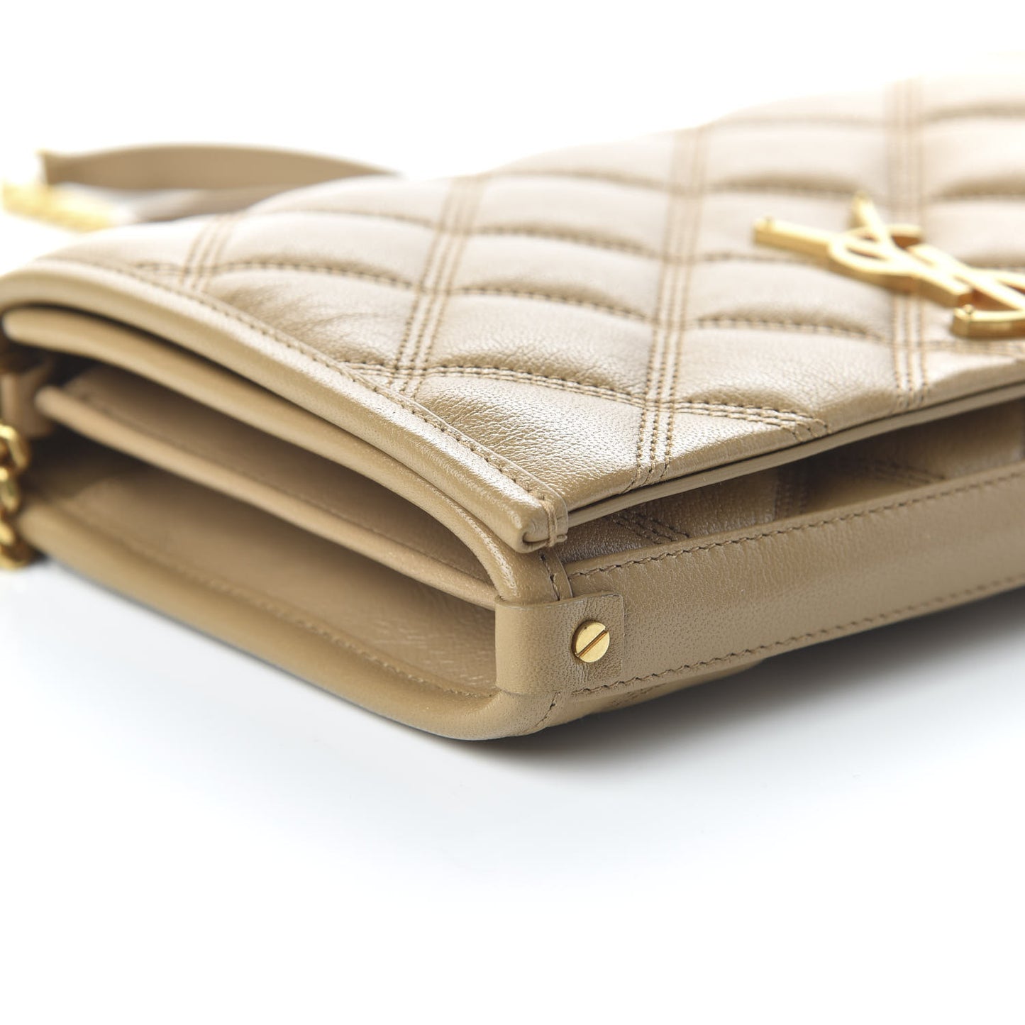 Lambskin Diamond Quilted Becky Chain Wallet Gold Sand