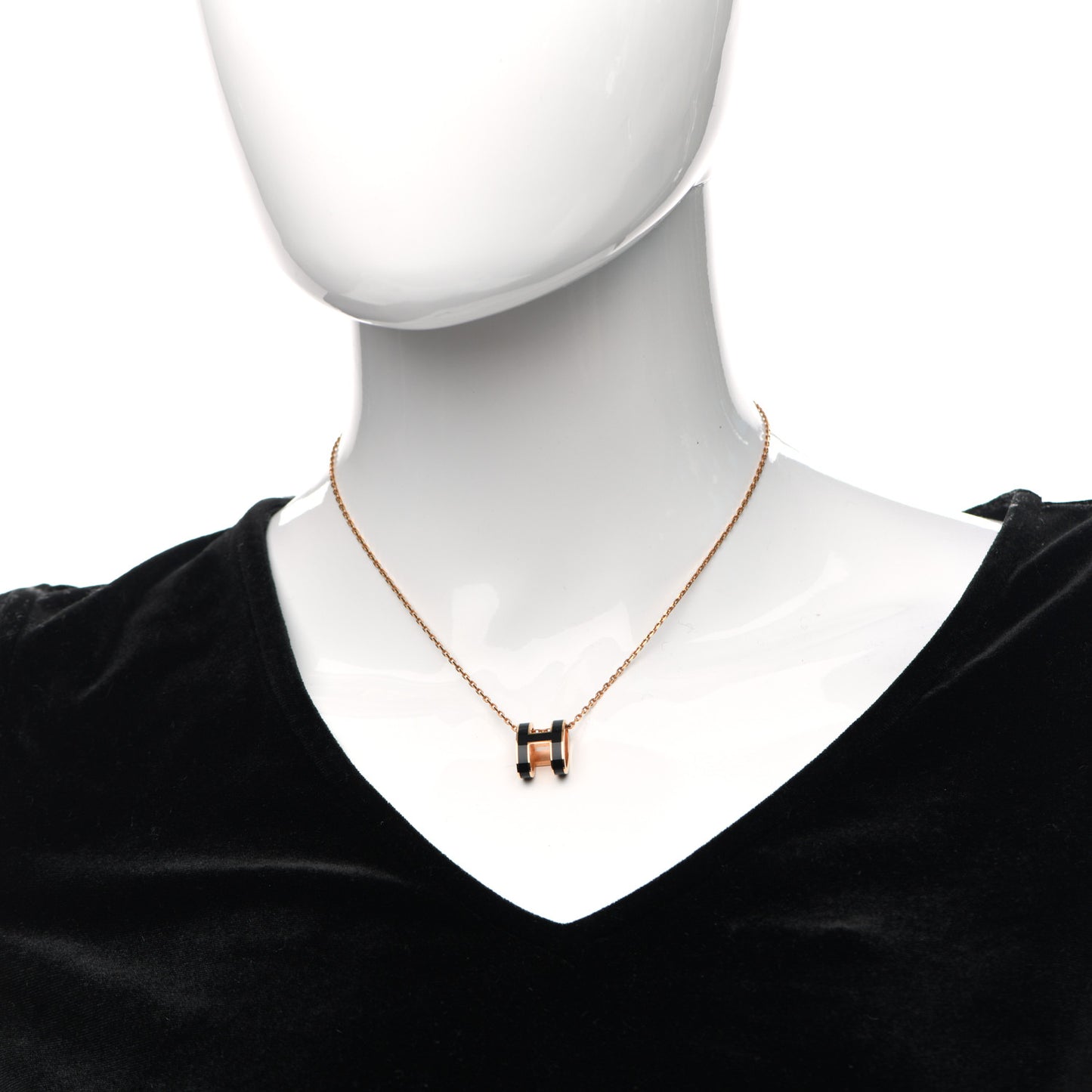 Lacquered Rose Gold Pop H Pendant Necklace Black