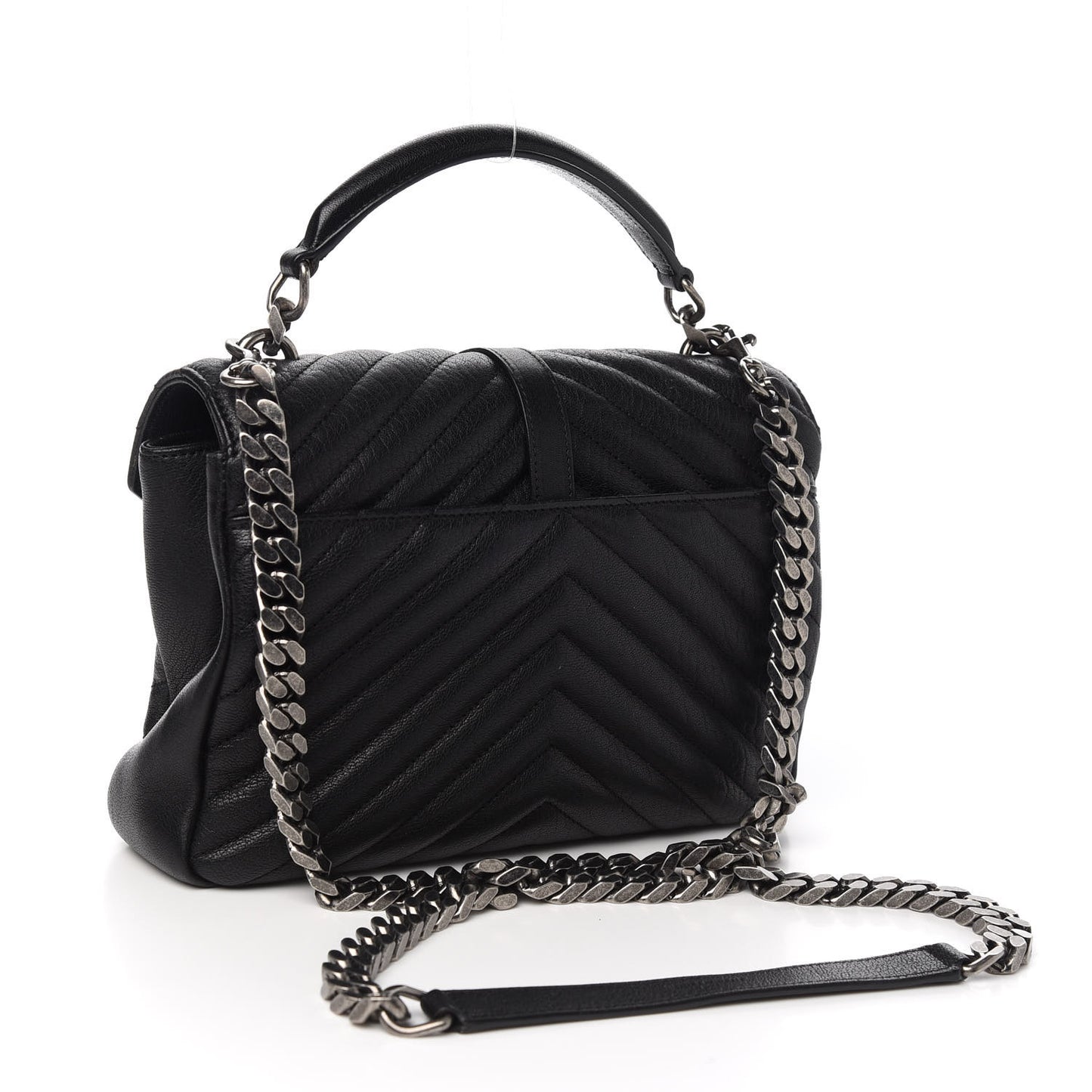 Sheepskin Matelasse Chevron Monogram Medium College Bag Black