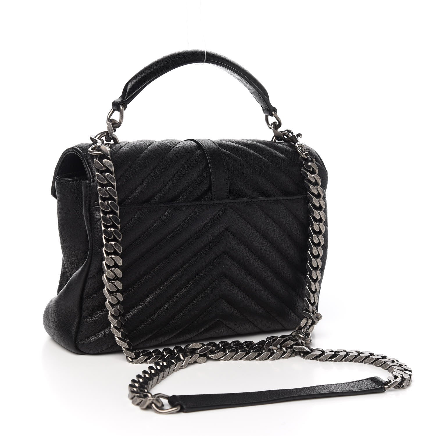 Saint Laurent Sheepskin Matelasse Chevron Monogram Medium College Bag Black 2 of 9