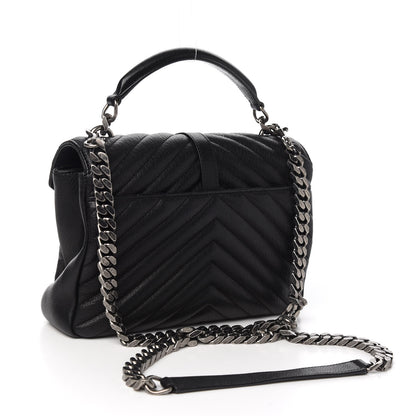 Saint Laurent Sheepskin Matelasse Chevron Monogram Medium College Bag Black 2 of 9