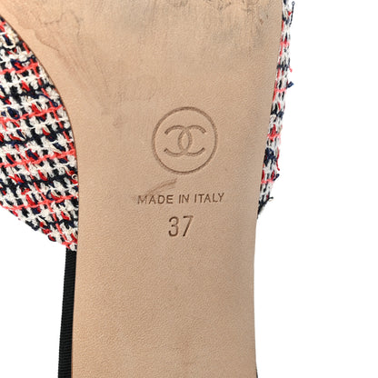Chanel Tweed Grosgrain Pearl Cap Toe Mules 37 Black Red 6 of 9