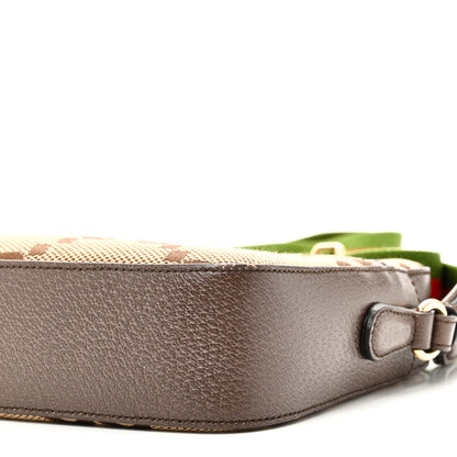 Gucci Monogram Jumbo GG Textured Dollar Calfskin Web Messenger Shoulder Bag Camel Ebony New Acero 10 of 11