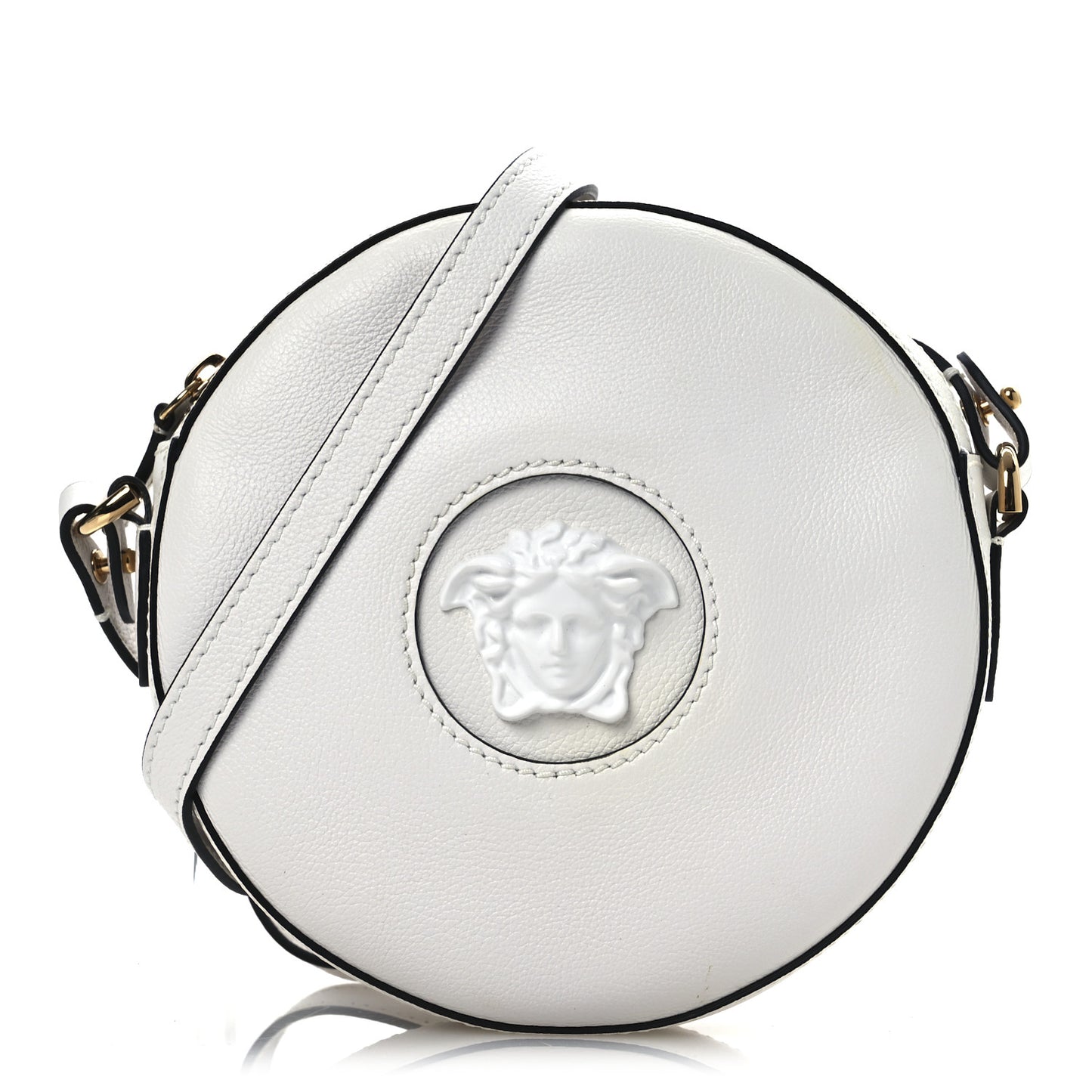 Calfskin La Medusa Round Camera Bag White