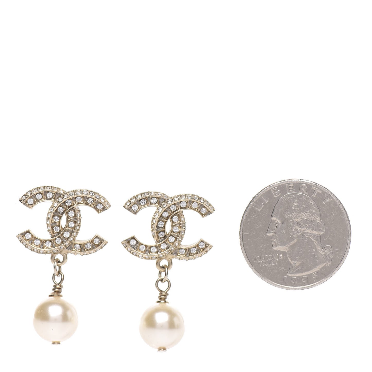 Crystal Pearl CC Drop Earrings Gold