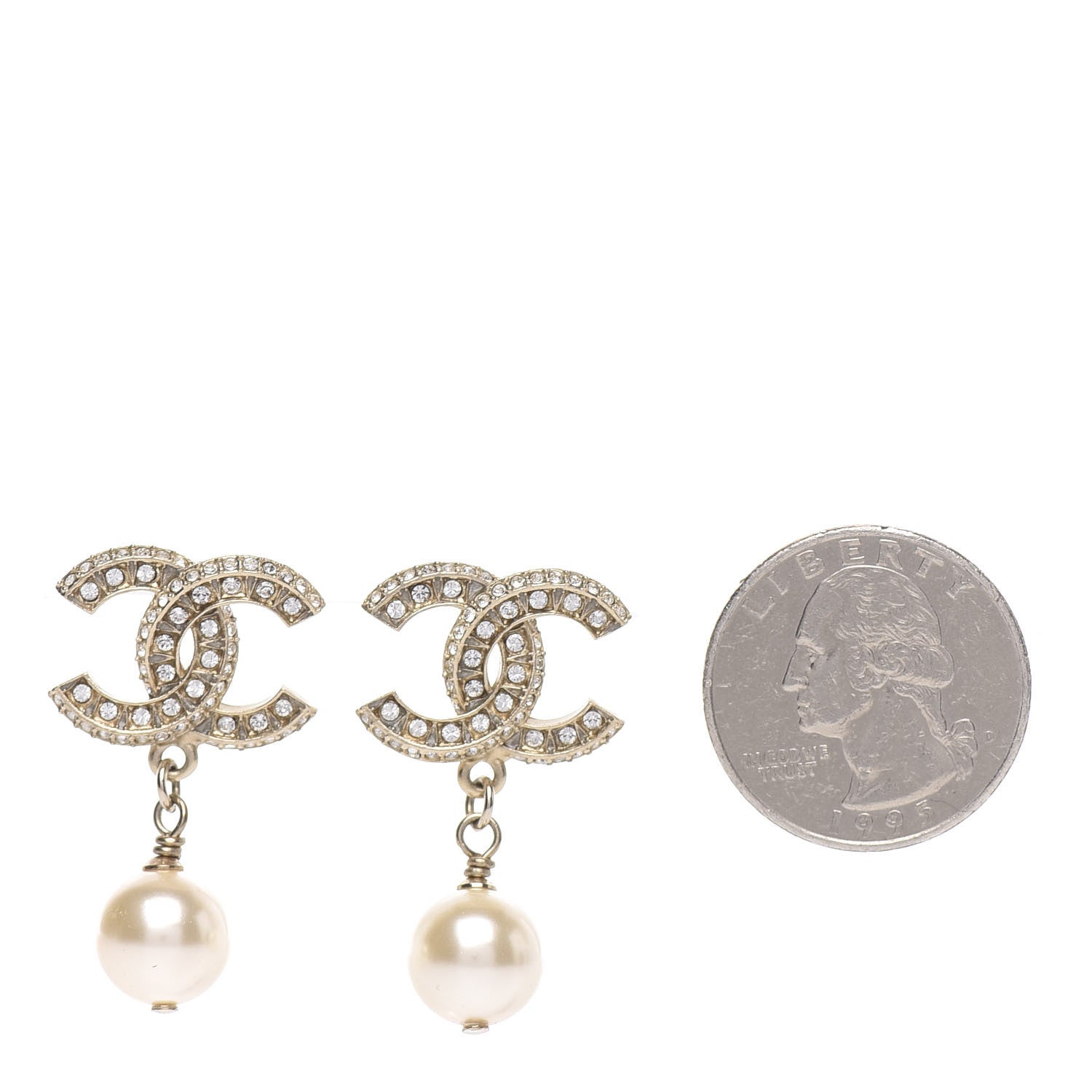 Chanel Crystal Pearl CC Drop Earrings Gold 2 of 5