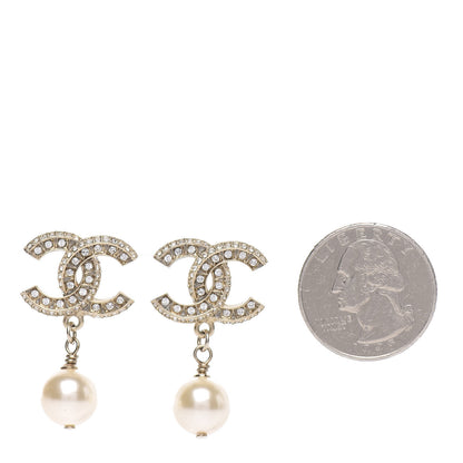 Chanel Crystal Pearl CC Drop Earrings Gold 2 of 5