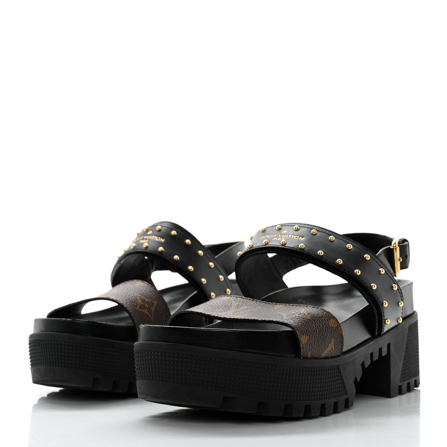 Calfskin Monogram Laureate Platform Sandals 37 Black