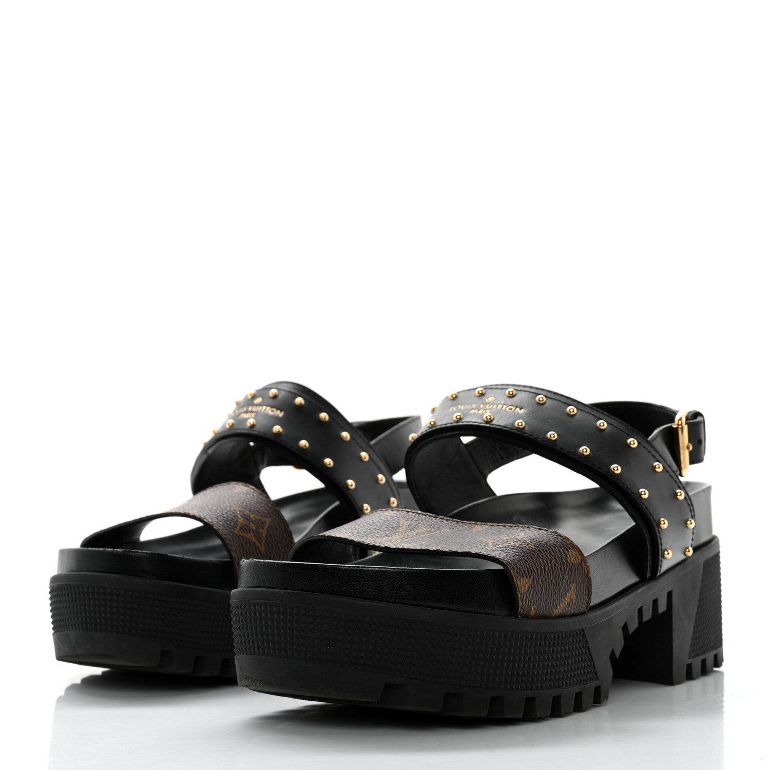 Louis Vuitton Calfskin Monogram Laureate Platform Sandals 37 Black 3 of 11