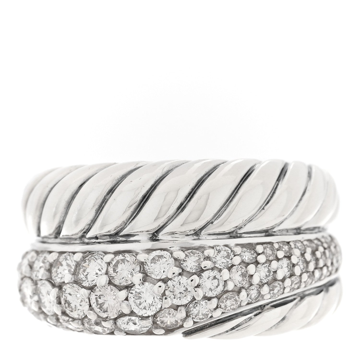 David Yurman Sterling Silver Diamond Thoroughbred Cable Wrap Ring 54 7 1 of 5