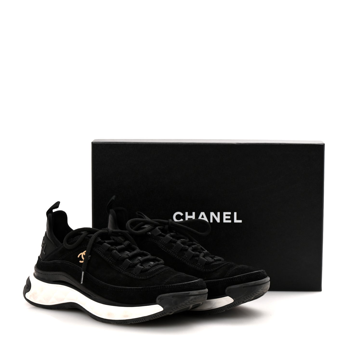 Suede Calfskin Nylon Grosgrain CC Sneakers 38.5 Black