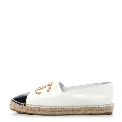 Chanel Patent Calfskin Crystal CC Espadrilles 40 White Black 1 of 8