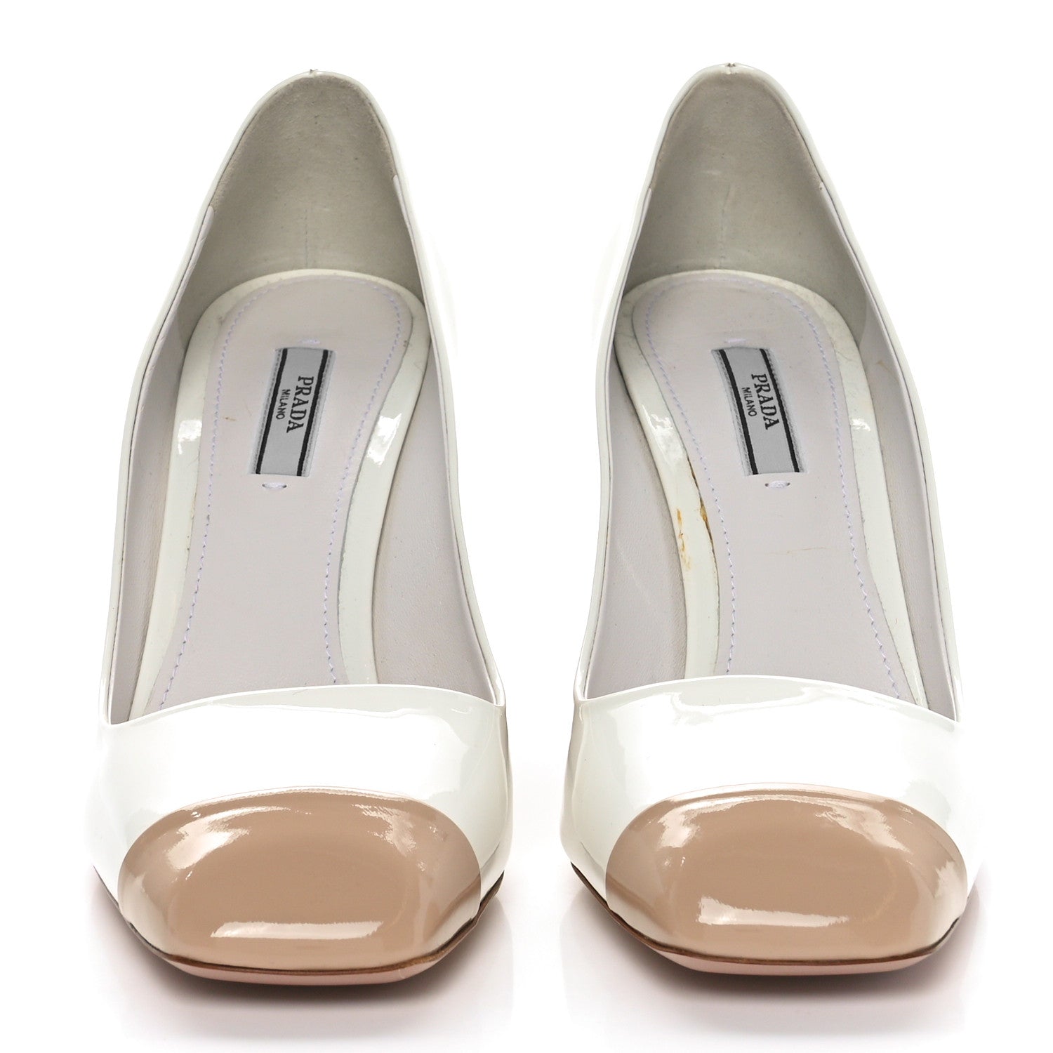 Prada Vernice Block Heel Pumps 41 Bianco Travertine 2 of 8