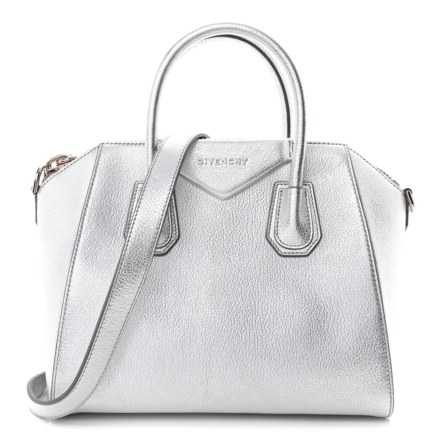 Metallic Sugar Goatskin Small Antigona Silver