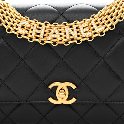 Chanel Lambskin Quilted CC Crystal Logo Chain Flap Black 8 of 11