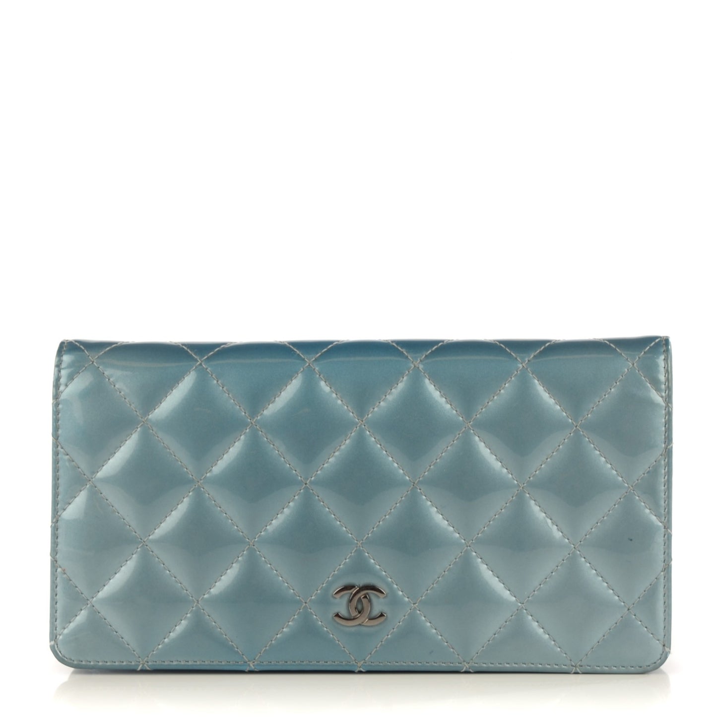 Patent Calfskin Quilted Yen Wallet Blue