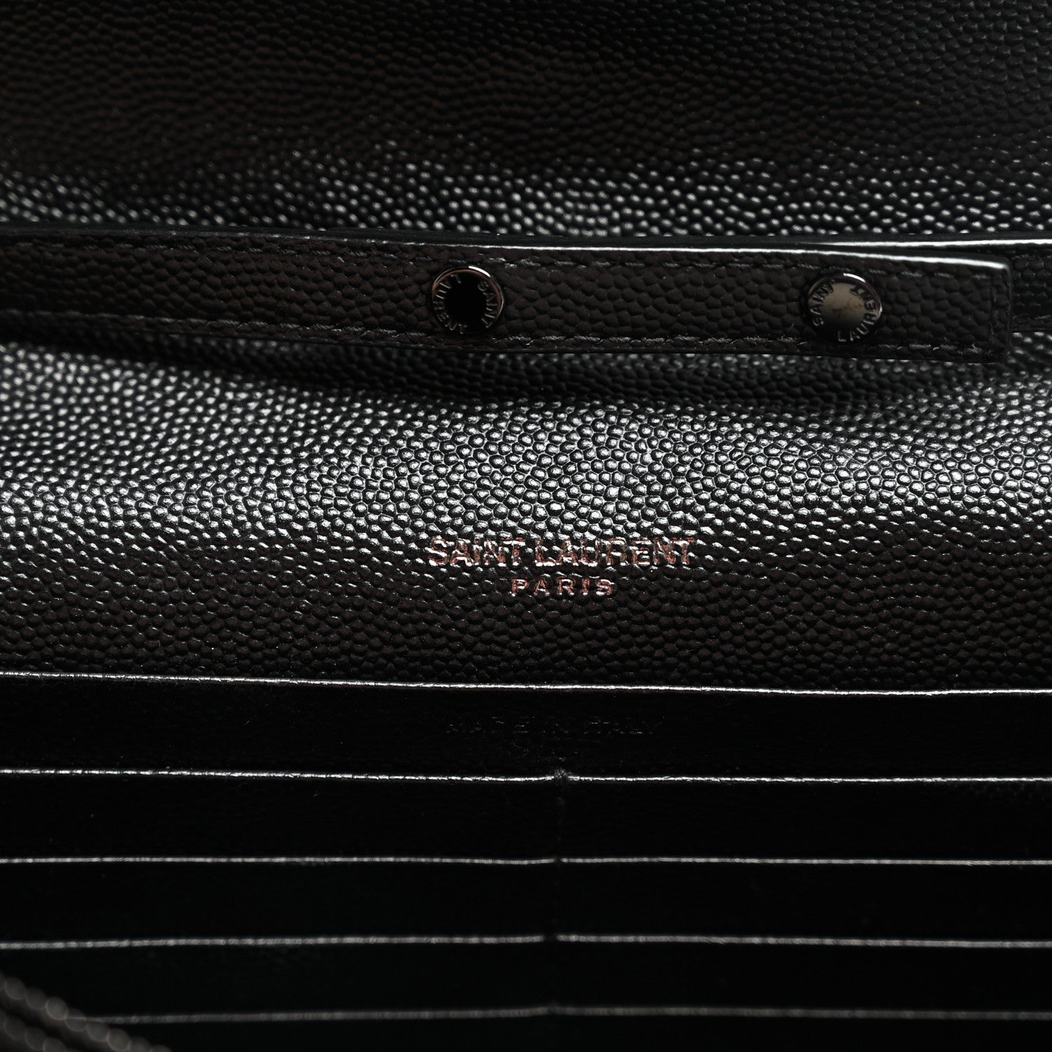 Saint Laurent Grain De Poudre Matelasse Chevron Monogram Monochrome Chain Wallet Black 6 of 10