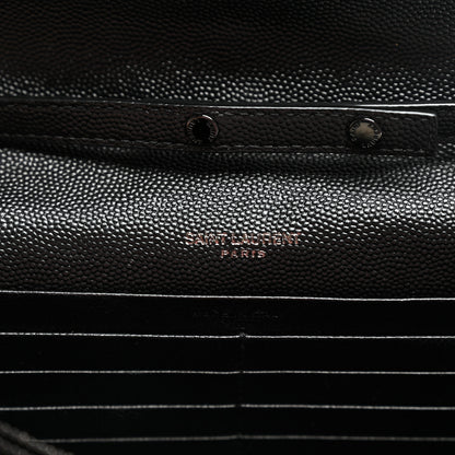 Saint Laurent Grain De Poudre Matelasse Chevron Monogram Monochrome Chain Wallet Black 6 of 10
