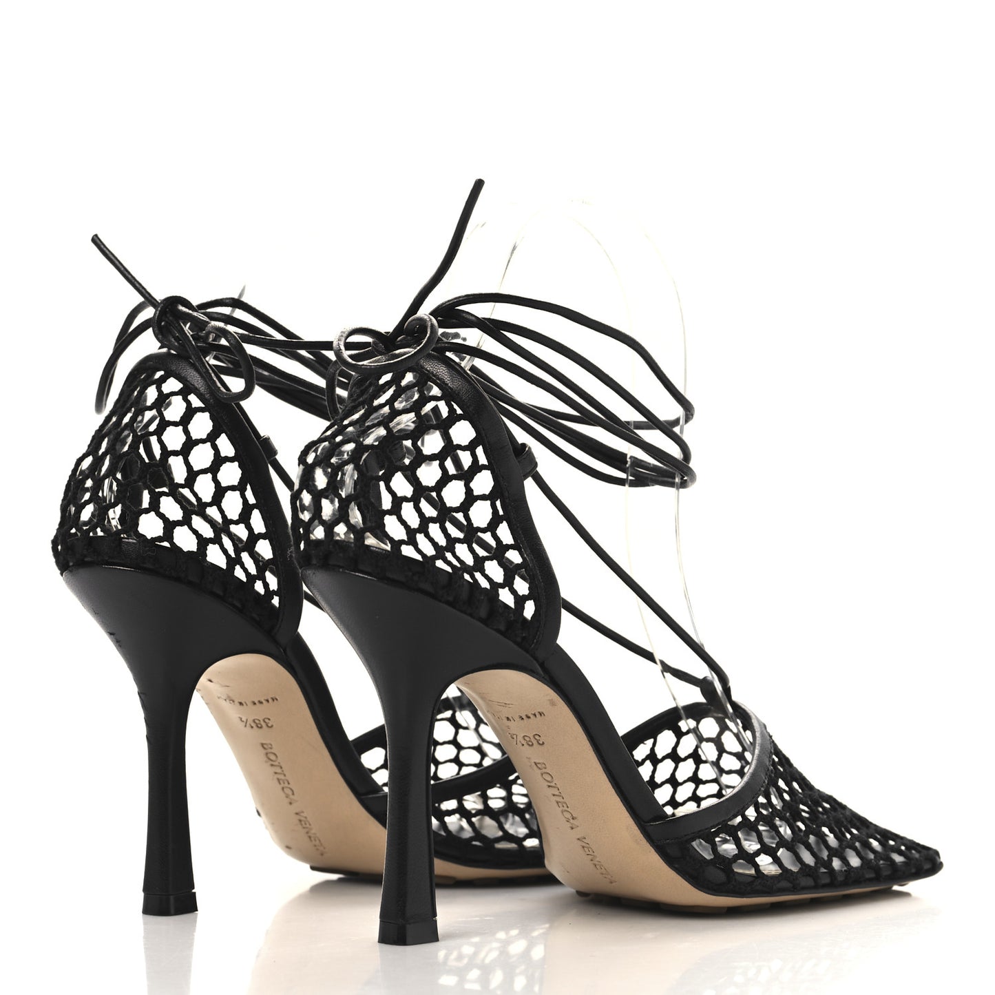 Mesh Nappa Stretch Ankle Tie 90mm Sandals 38.5 Black