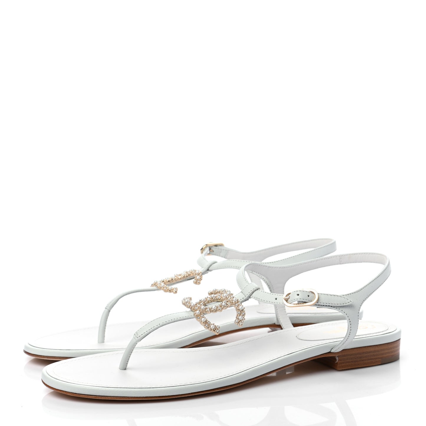 Lambskin Pearl CC Thong Sandals 42 White