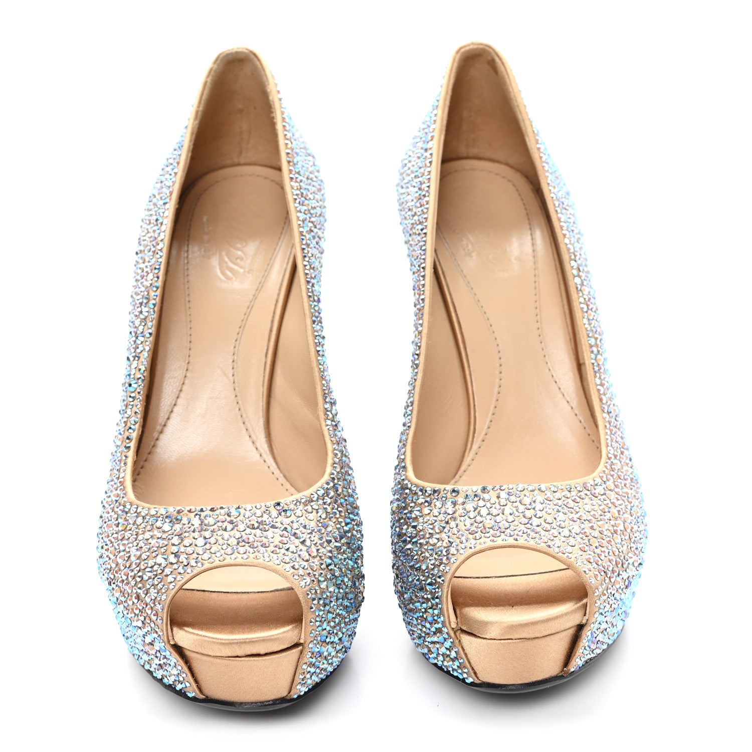 Gucci Satin Crystal Sofia Etoile Peep Toe Pumps 38 Blue 3 of 10