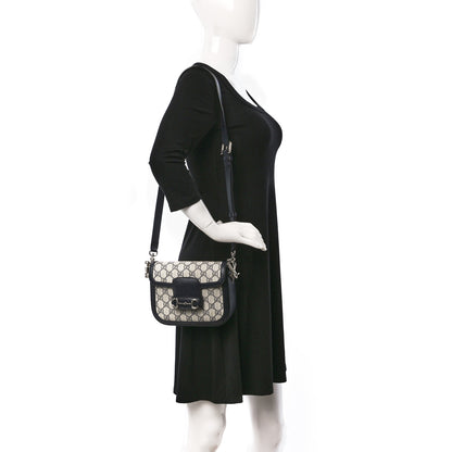 Gucci GG Supreme Monogram Textured Dollar Calfskin Web Mini Horsebit 1955 Shoulder Bag Beige Blue 2 of 10