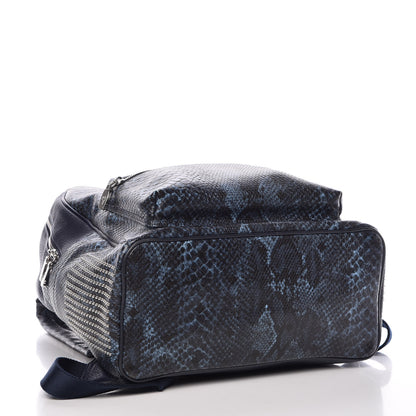 MCM Snakeskin Embossed Visetos Studded Medium Stark Backpack Blue 4 of 14