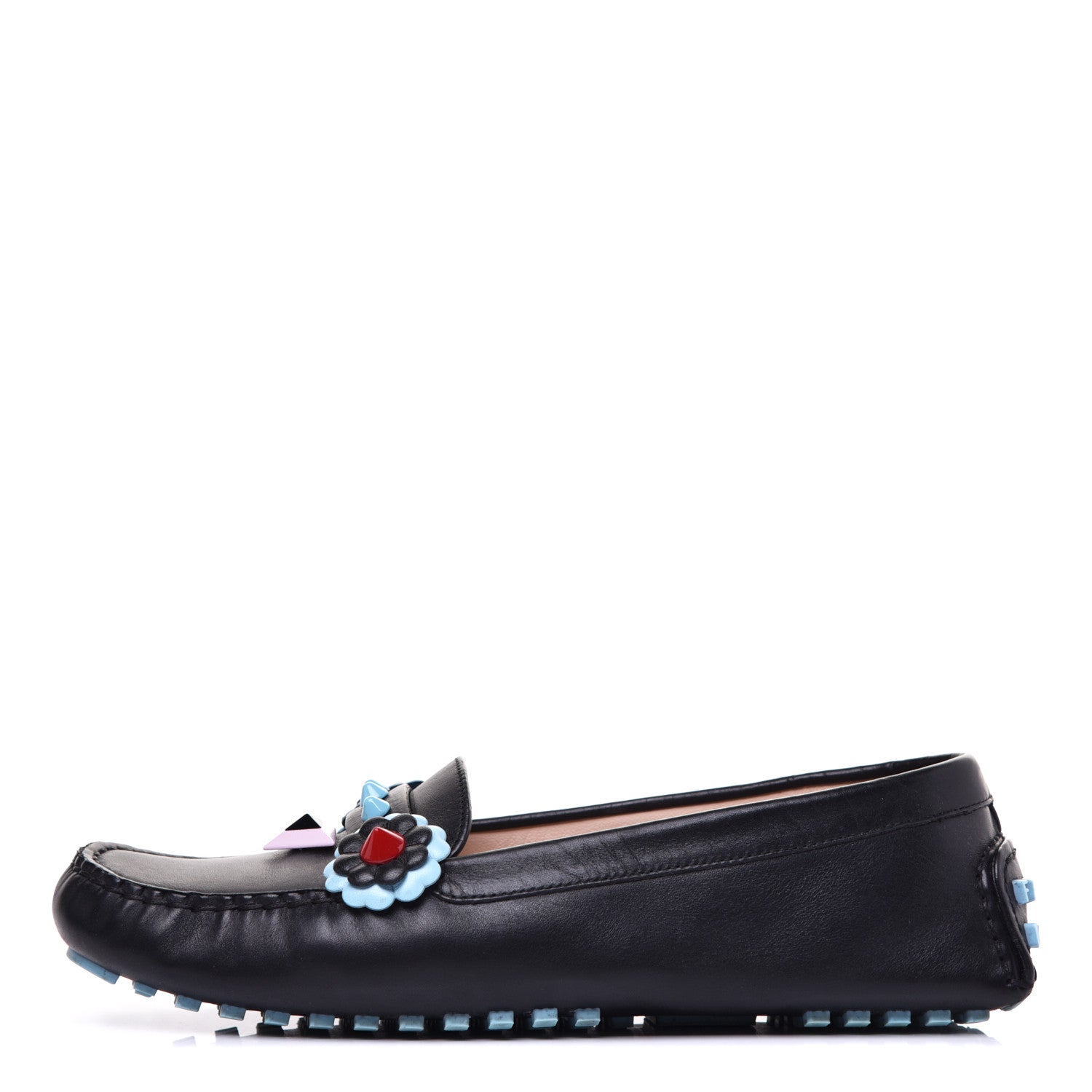 Fendi Nappa Vitello Studded Mocassin 38 Black 1 of 9