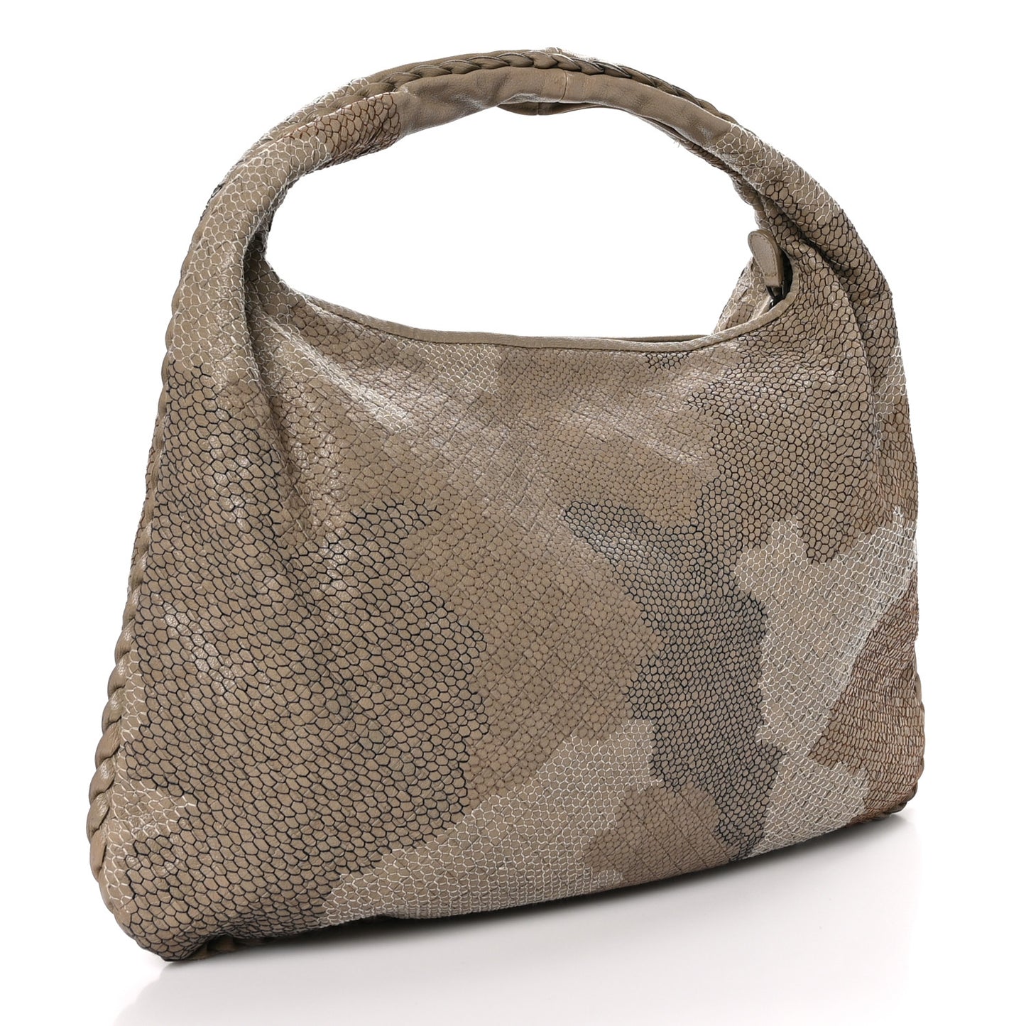 Nappa Intrecciato Camo Embroidered Large Veneta Hobo Taupe